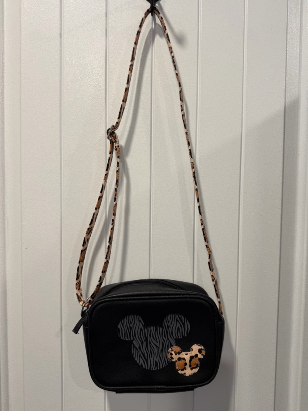 Disney Black Crossbody Bag with Zebra Mickey and Leopard Accents